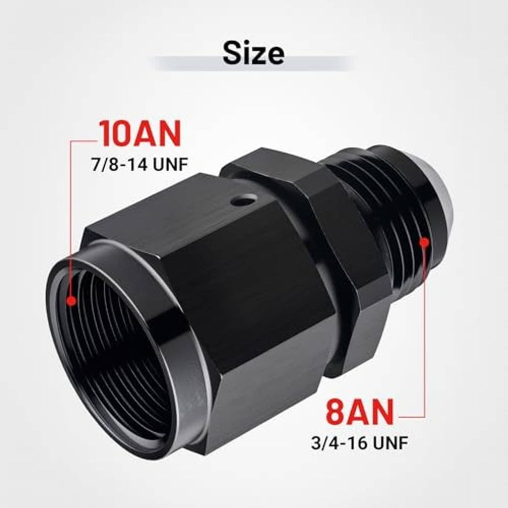 Black flare expander adapter fitting with female and male threaded ports