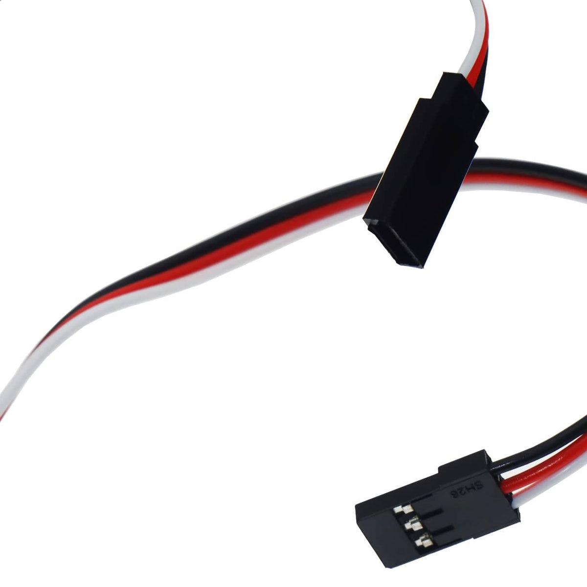 3-pin servo extension lead with black JR plug connector and red/blue/white wires