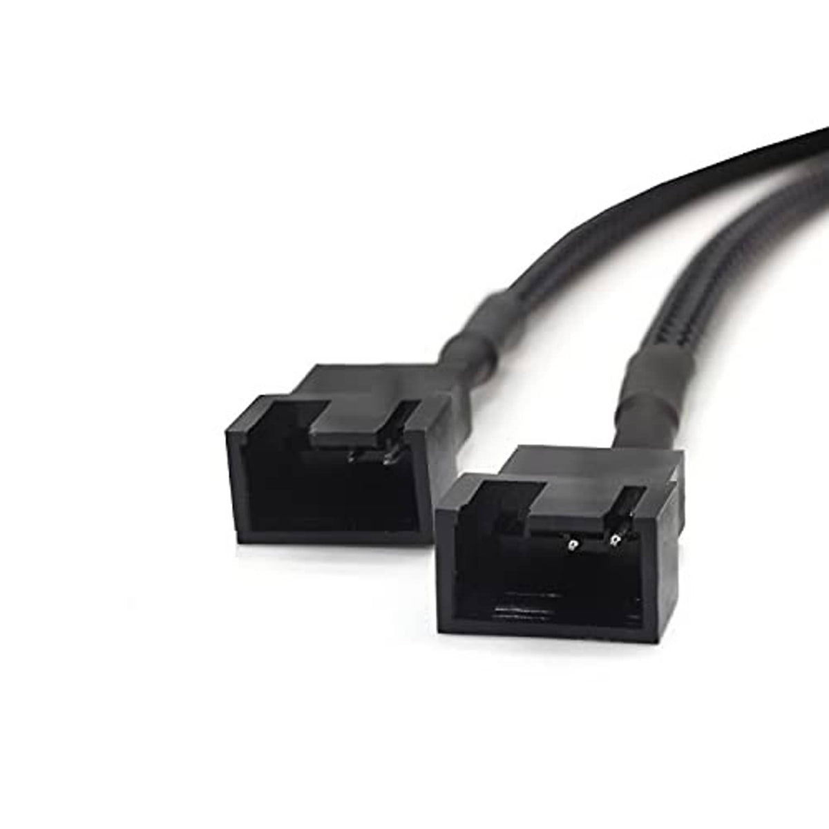 Close-up of SATA-to-dual 2-pin PC fan power adapter connectors