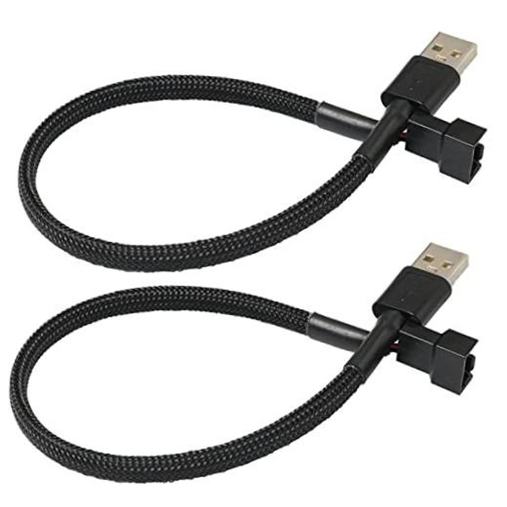 Set of two black braided USB-A to 3/4-pin PWM fan adapter cables