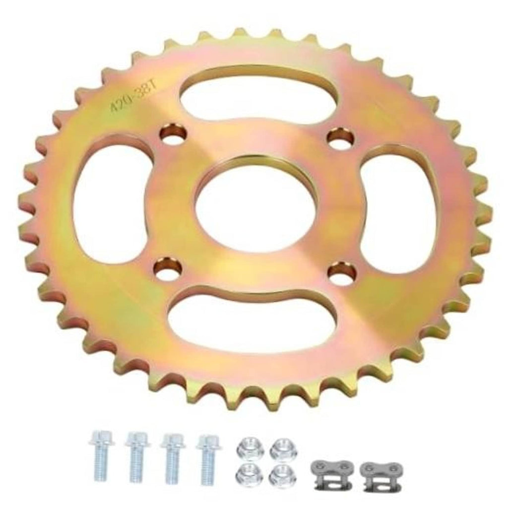 Rainbow gold 38-tooth bicycle sprocket with 40mm bore and mounting holes