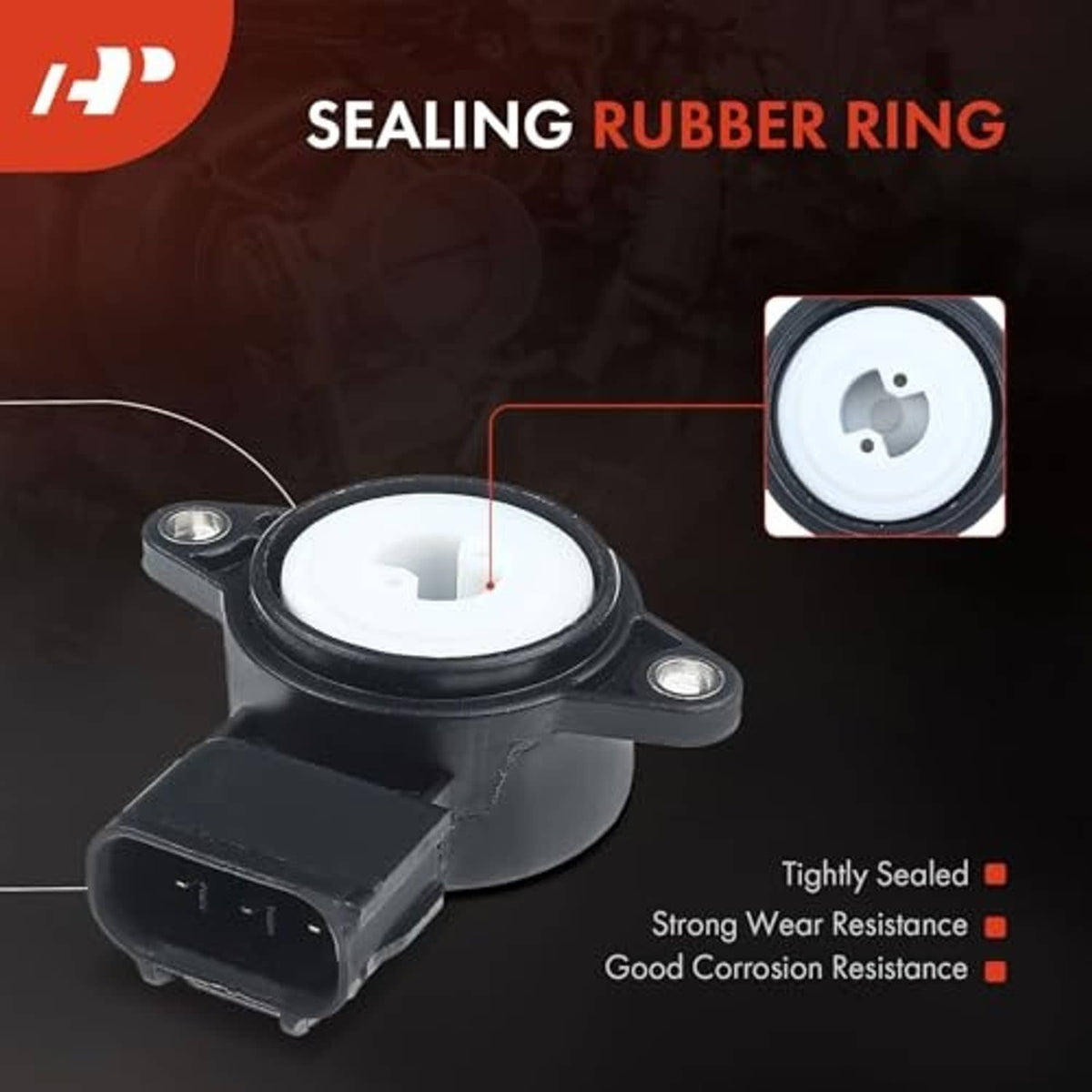 Throttle position sensor with white sealing rubber ring and 3-pin connector