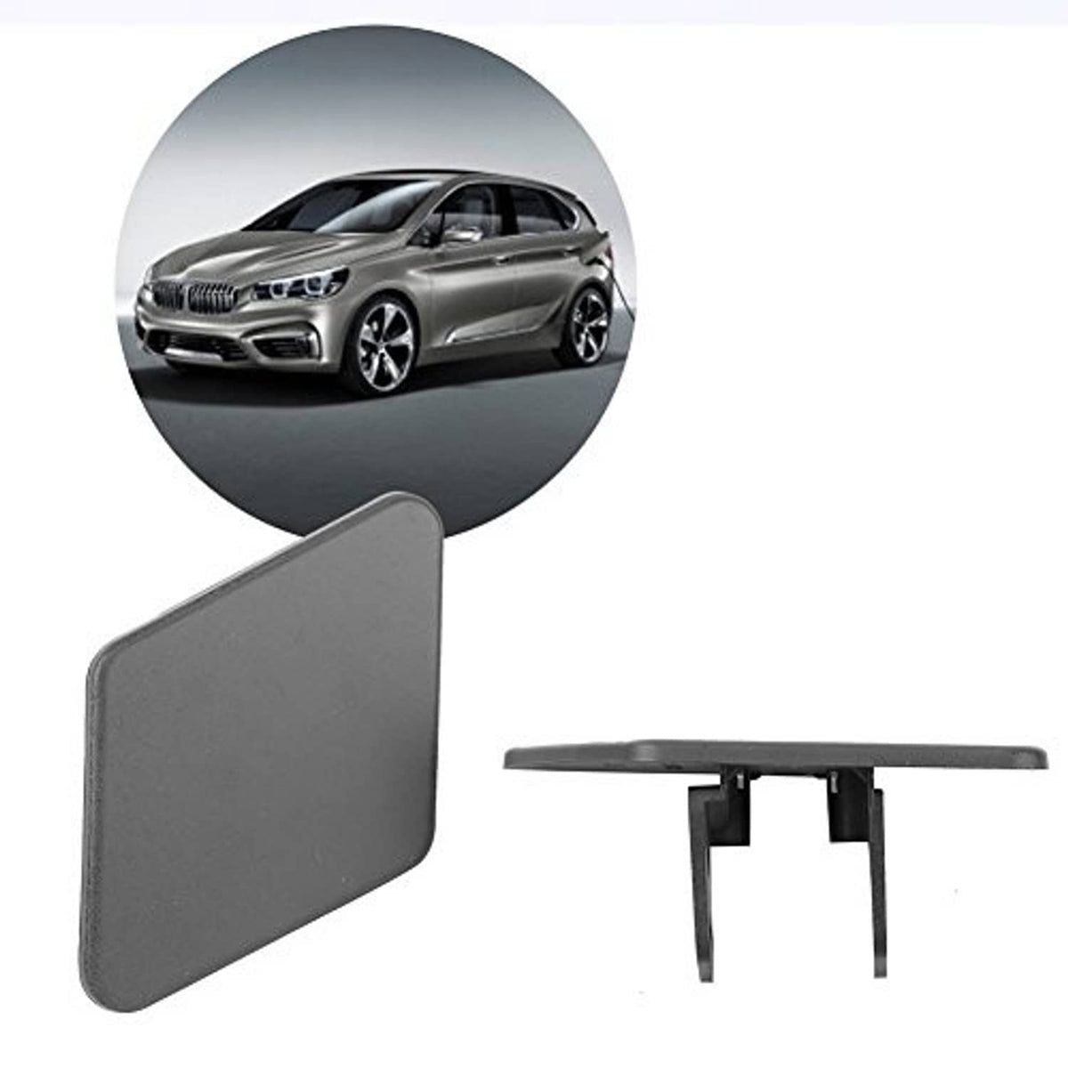 Headlight washer nozzle cap set, gray plastic covers with mounting clips