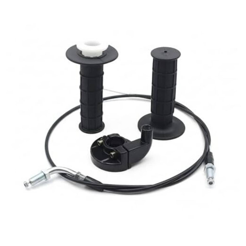 Throttle handle and grip cable set with two black rubber grips and control housing