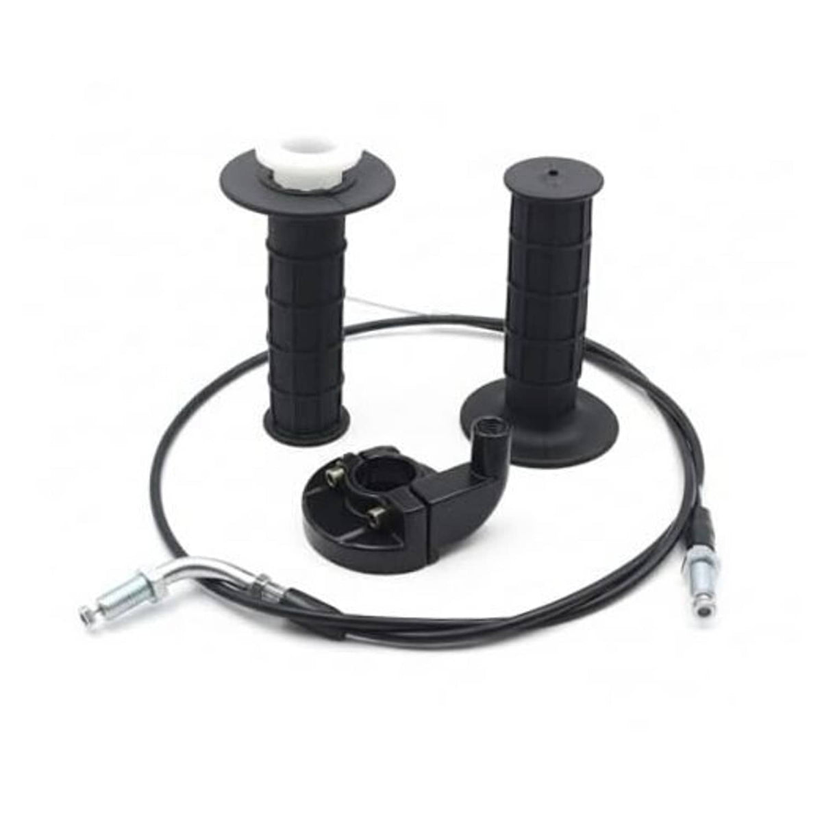 Throttle handle and grip cable set with two black rubber grips and control housing
