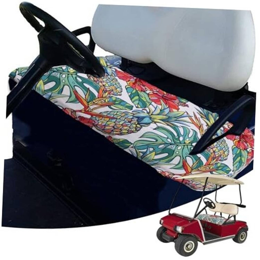 Golf cart seat cover blanket with colorful tropical leaf and pineapple print