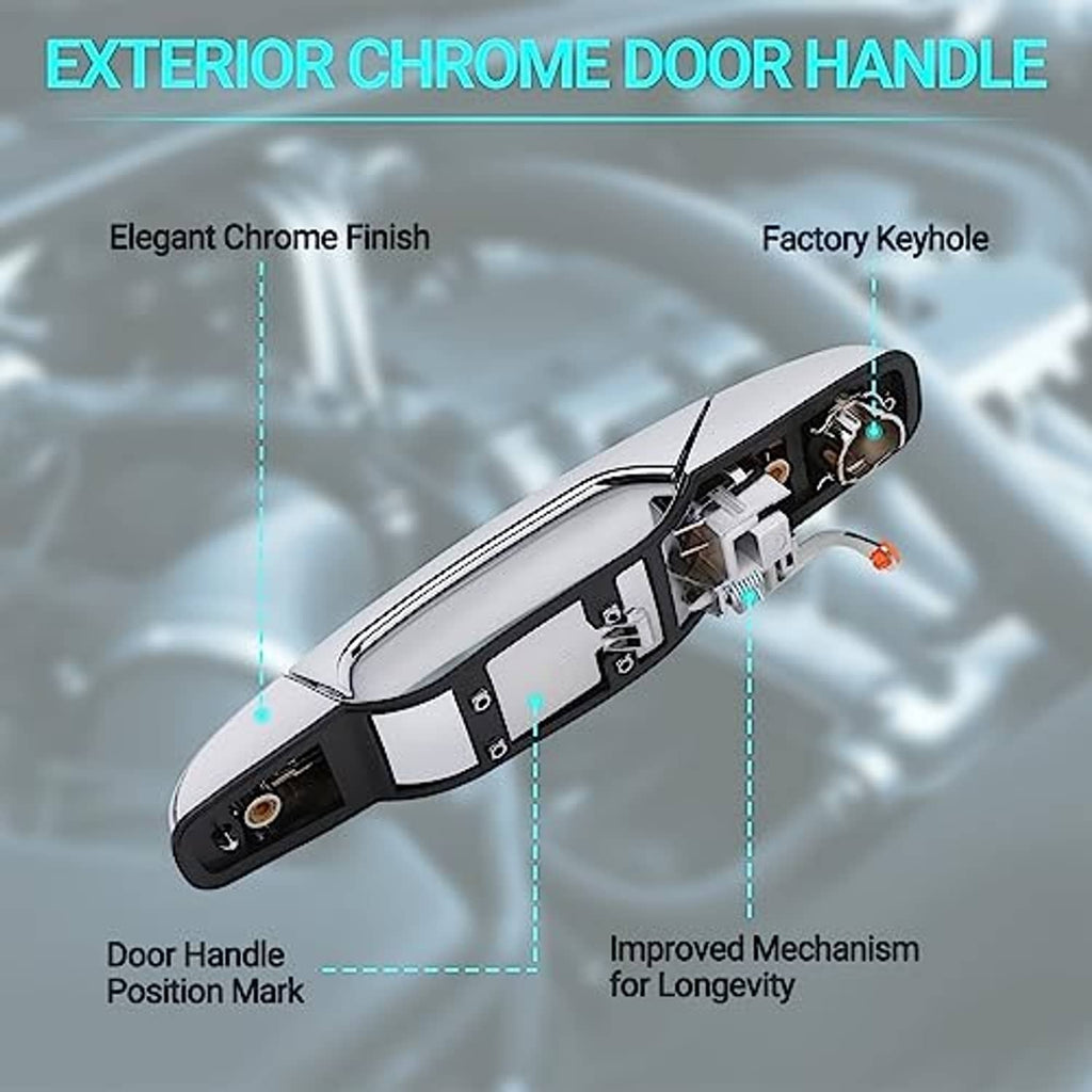 Chrome exterior door handle with factory keyhole and improved mechanism
