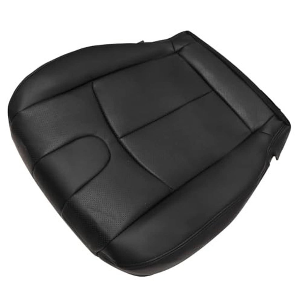 Black perforated leather seat cover with stitched panels for front driver bottom