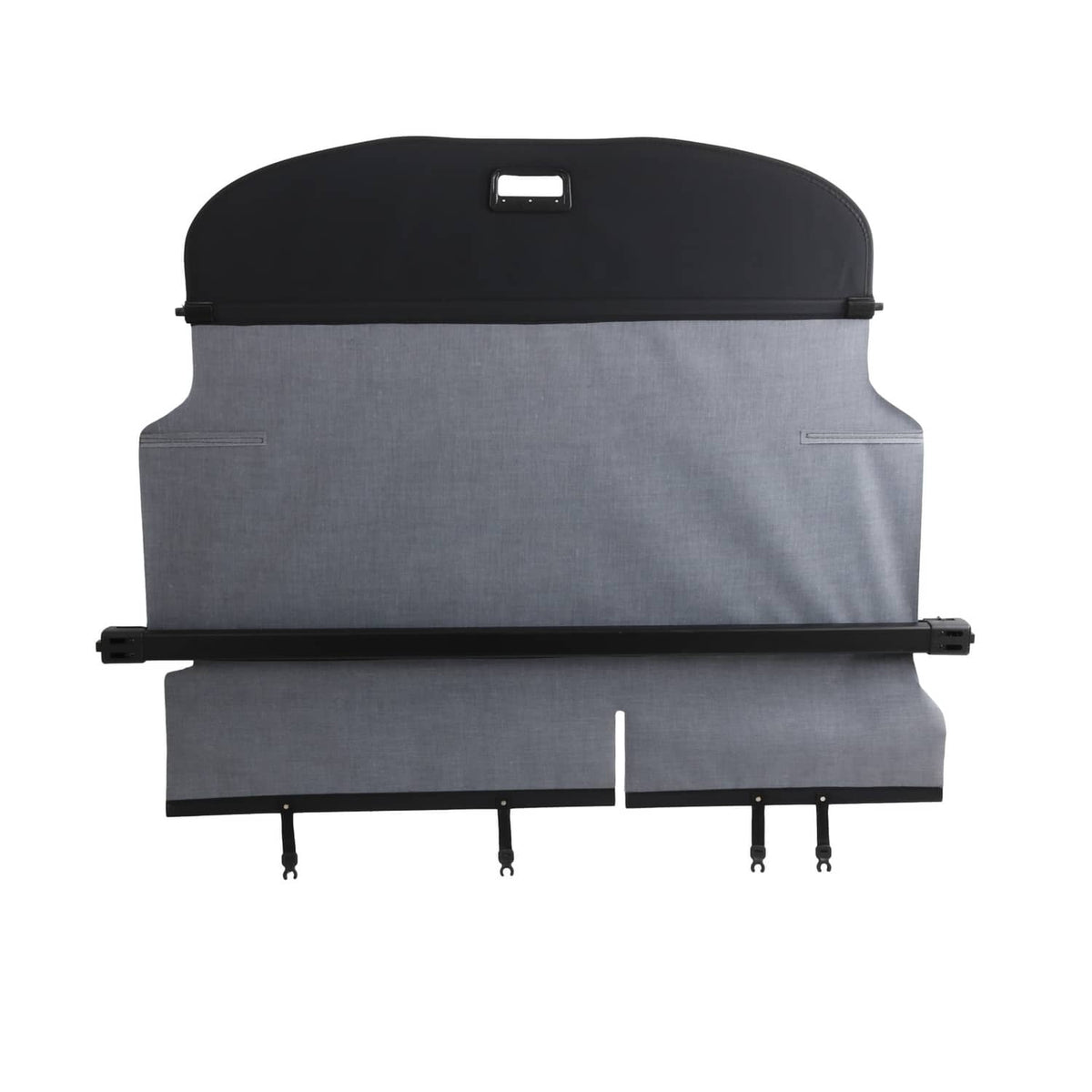 Gray rear cargo shade cover with top handle opening and grommeted mounting edge.