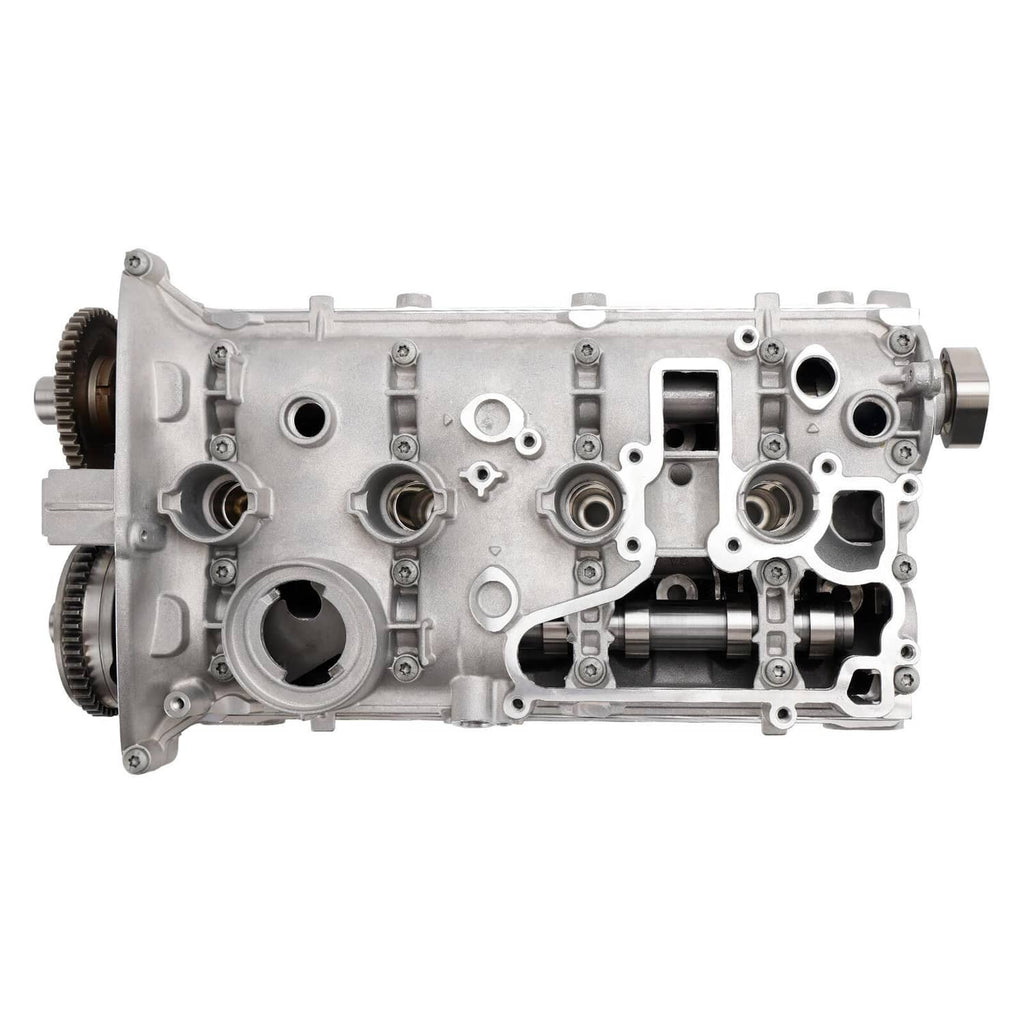 Cylinder head assembly side view with connector ports and gear housing details