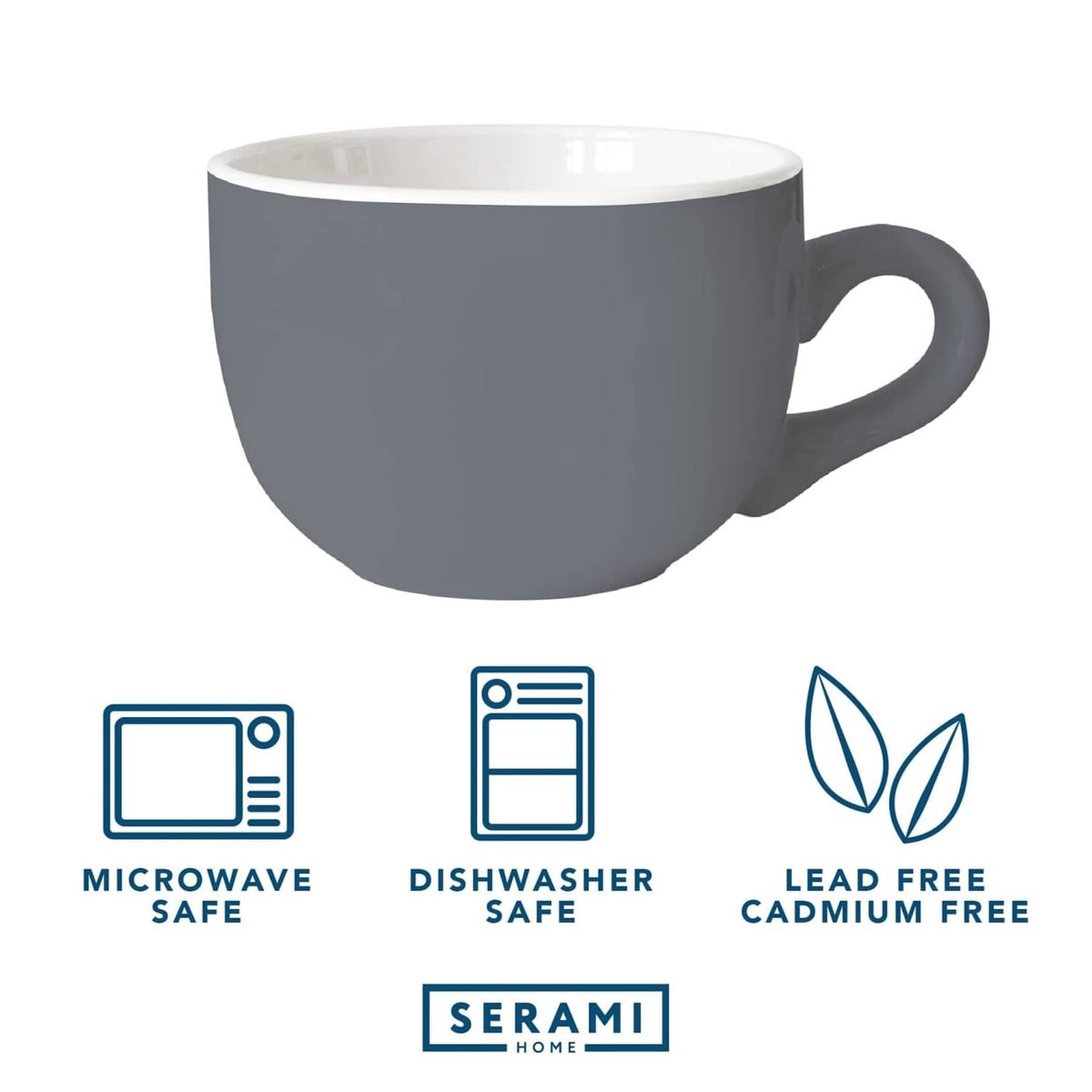 Gray ceramic coffee soup mug, microwave and dishwasher safe, lead free