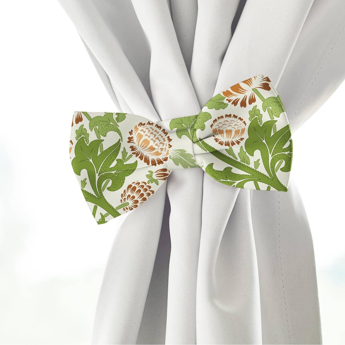 Green and cream floral cotton tie or bow accessory