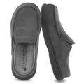 Men's slate grey cushioned clog slipper with open-back design, suede-like upper