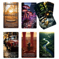 Location oracle cards with gold-foil clock and path river scenes, plus three more cards