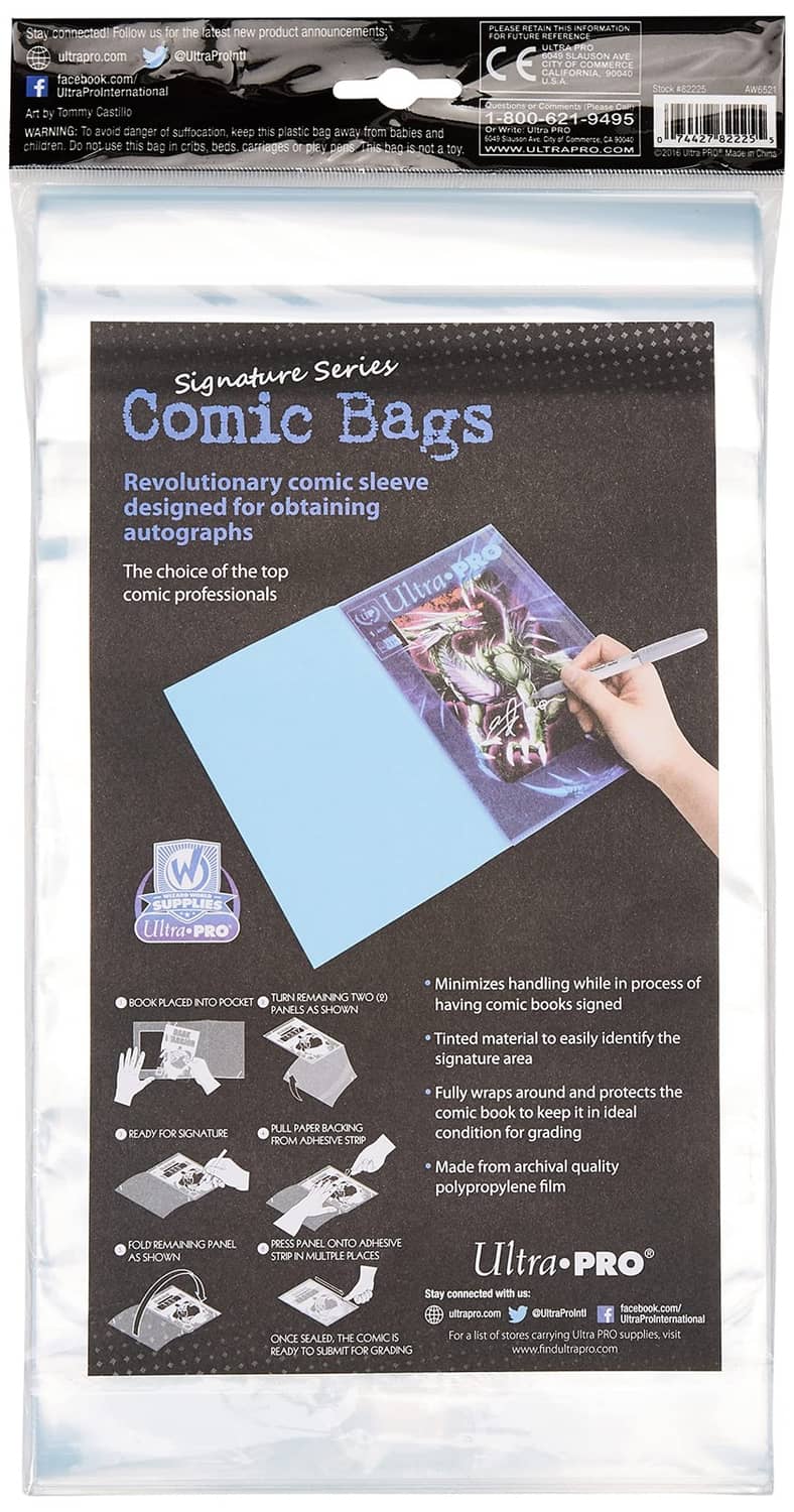 Ultra-Pro resealable comic bags pack, clear polypropylene outer bag with info label
