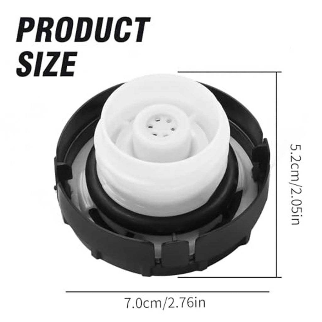 Fuel tank cap replacement with white insert; compact size dimensions shown