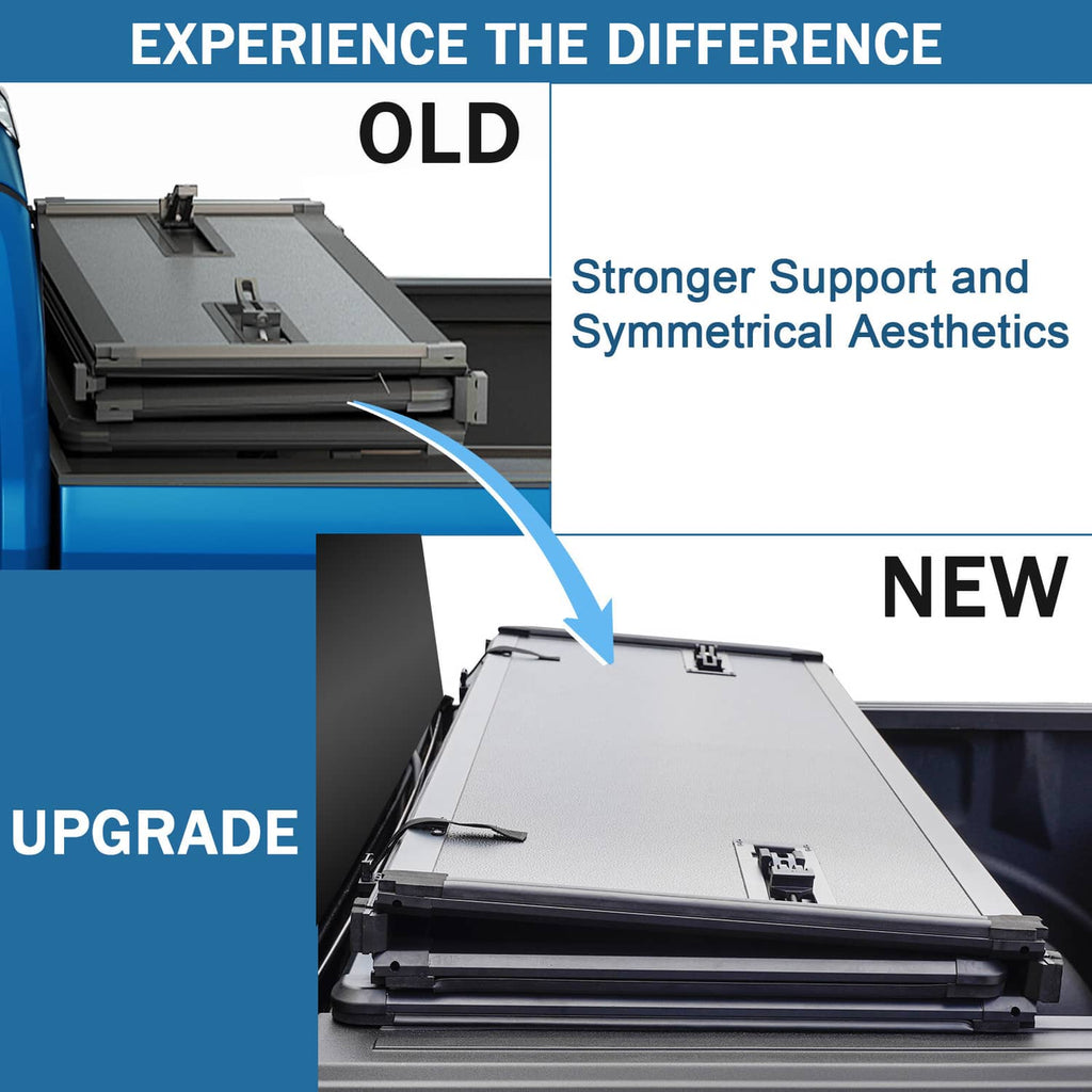 Upgraded hard tri-fold tonneau cover with sleek panel and rail system
