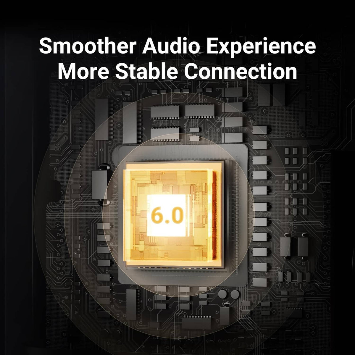 Bluetooth 6.0 connectivity microchip graphic for aux receiver