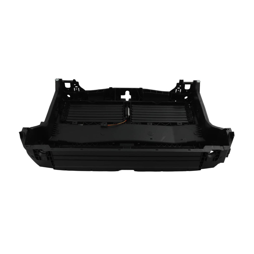 Front bumper radiator support grille air shutter frame, black plastic with shutter slats