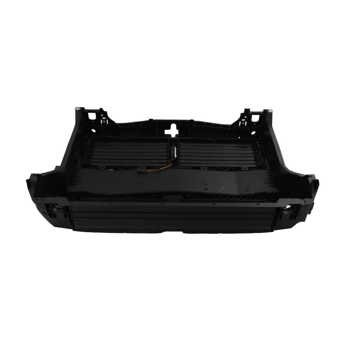 Front bumper radiator support grille air shutter frame, black plastic with shutter slats