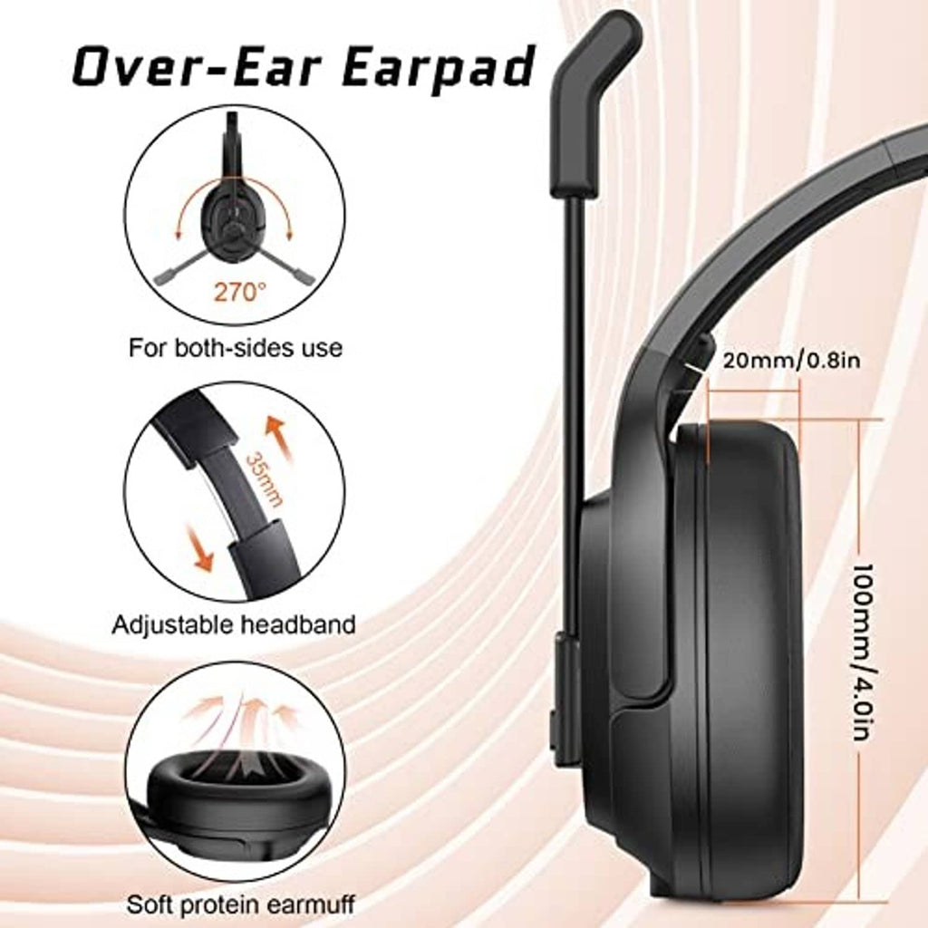 Black over-ear headset with long stem mic and adjustable headband