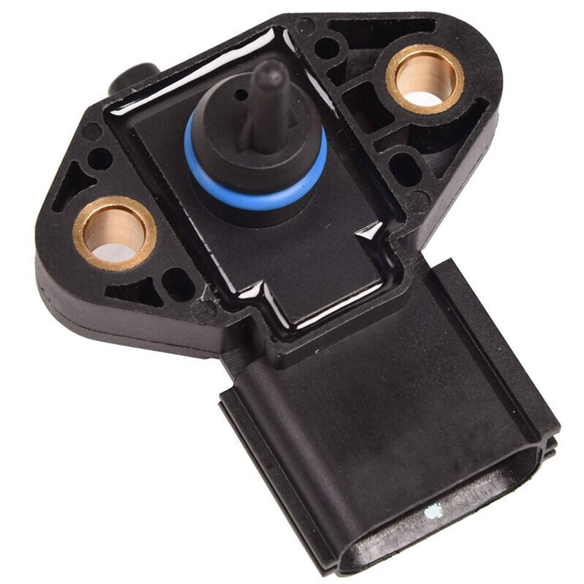 Fuel injection pressure sensor with blue valve, gold terminals, and black connector