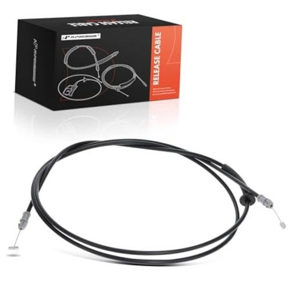 Front hood release cable, black wire with gray end fittings
