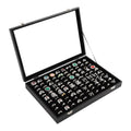 Black ring case organizer box with clear hinged lid and ring display slots