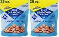 Two packs of Blue Diamond lightly salted low-sodium almonds, salted almond snack bags