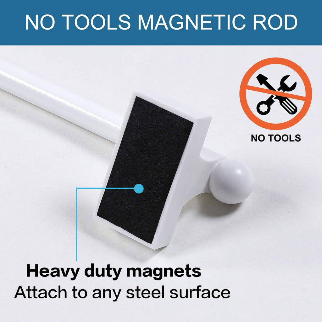 Magnetic curtain rod bracket with heavy-duty magnet connector on white rod