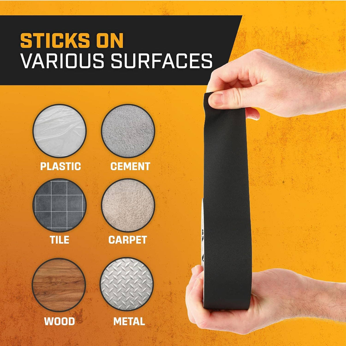 Black gaffer tape strip held in a hand, matte finish from a roll