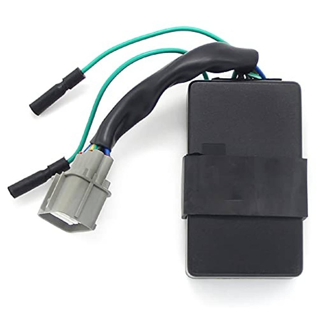 CDI ignition control module showing black case with green-and-black wire leads.