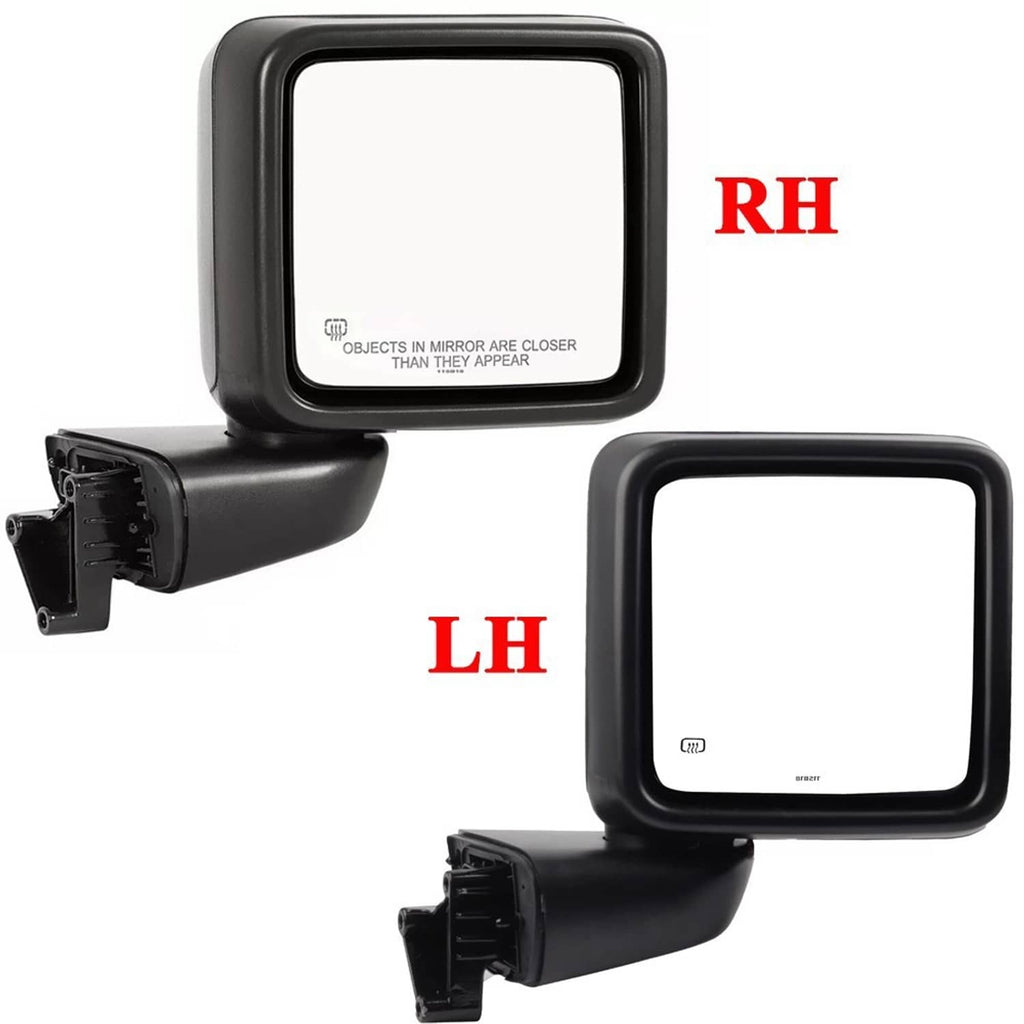 Right and left black power heated side mirrors with square glass frames