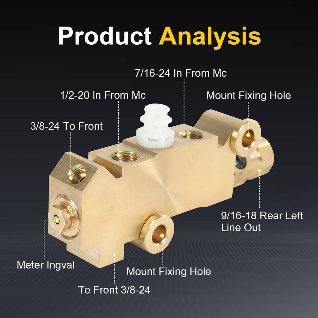 Brass brake proportioning valve with multiple mounting holes and line-out ports