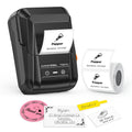 Black thermal label maker printer with display and label roll