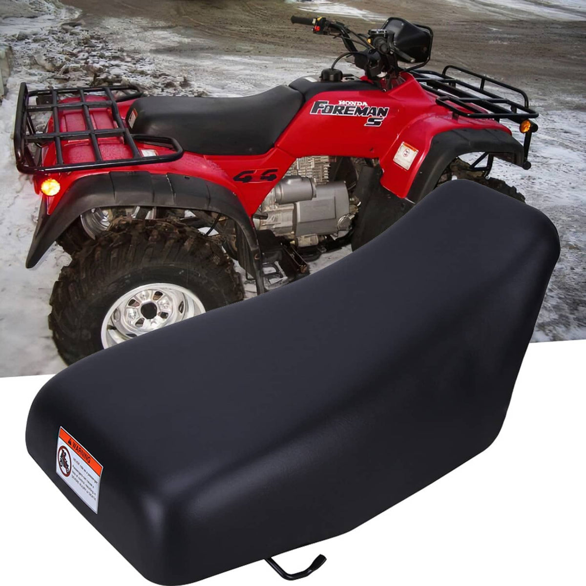 Black ATV seat in a side angle view with smooth contoured padding