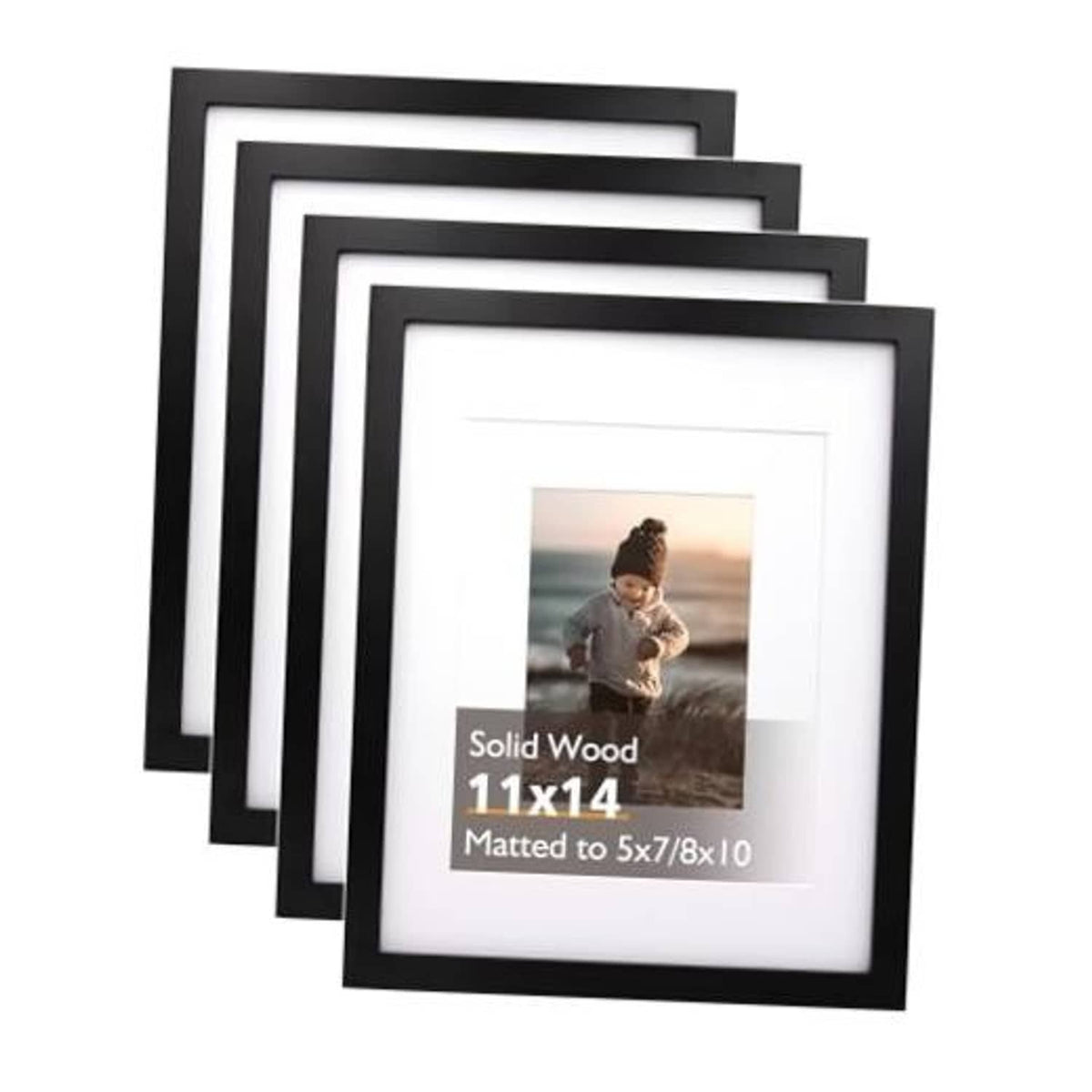 Black solid wood picture frames with clear acrylic and mat, set for 11x14 photos