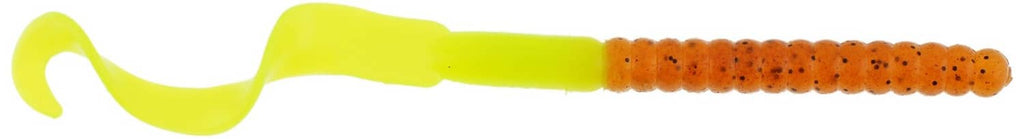 Berkley Powerbait chartreuse soft plastic power worm, orange segmented body