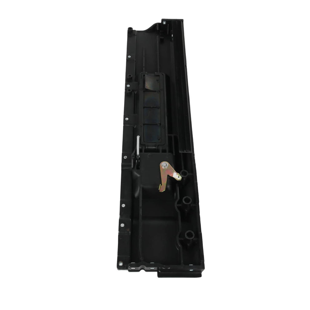 Black interior door handle cover panel with spring latch and metal mounting points