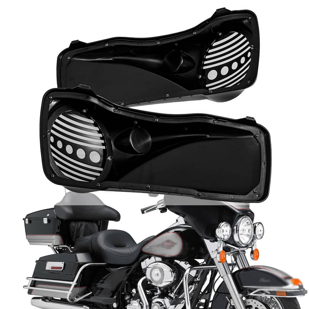 8-inch black speaker lids set with tweeter port and striped grille inserts
