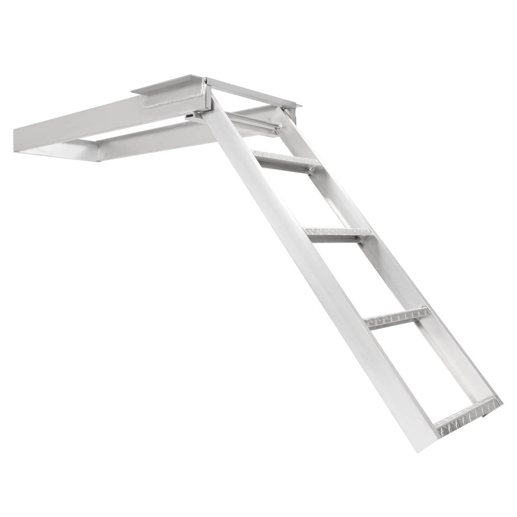 Silver 4-step under-deck boat ladder with extended rails and textured metal rungs