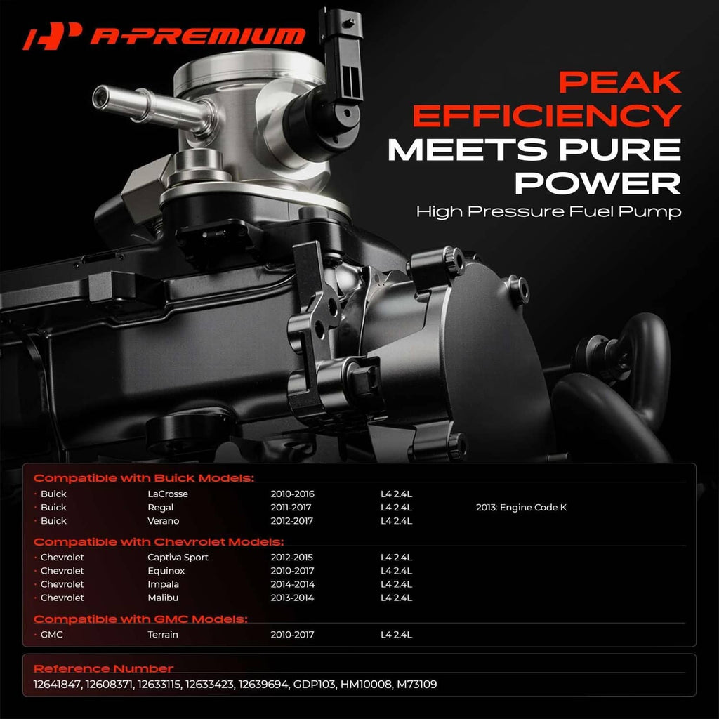 Direct injection high-pressure fuel pump with metal housing and black electrical connector