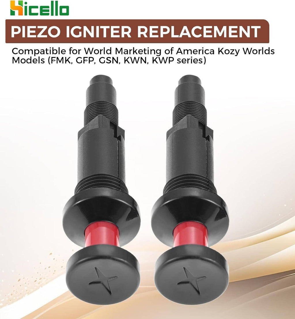 Pair of universal piezo igniters, black caps with red center inserts and threaded bodies