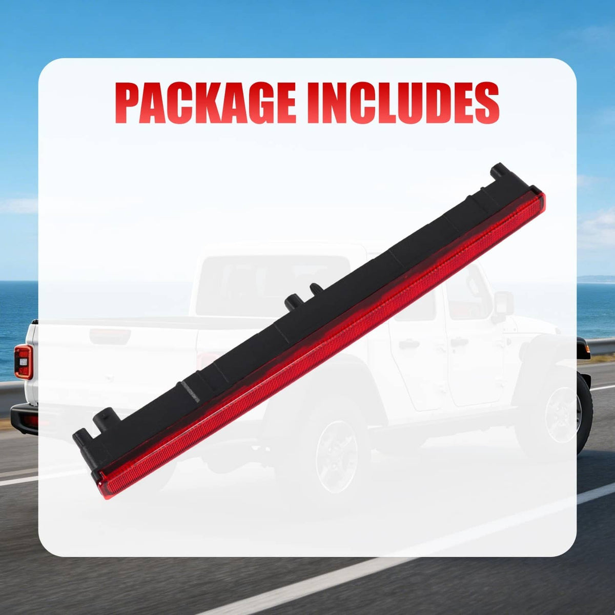 Third brake light assembly: red lens strip in black plastic frame, angled product view