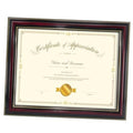 Cherry wood diploma frame with glossy border, no mat, certificate document display