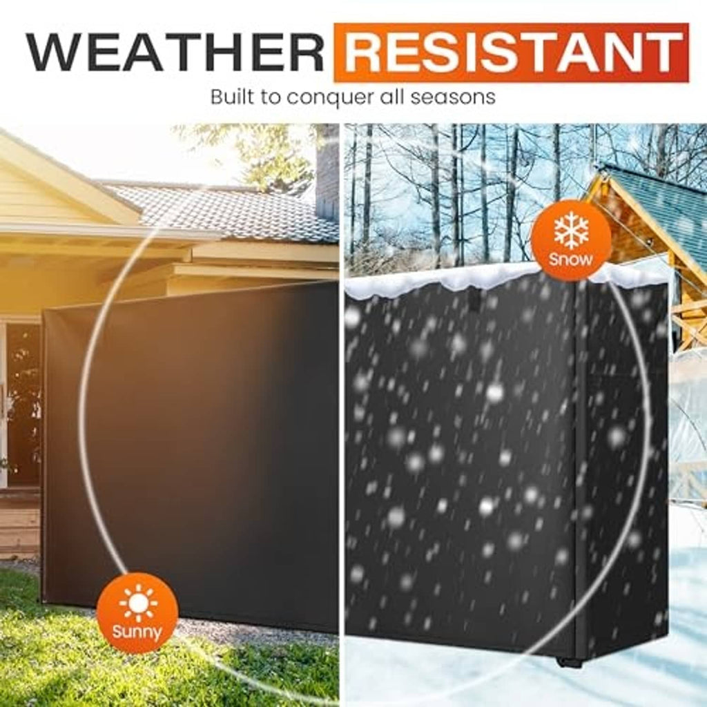 Black firewood rack cover built for outdoor weather resistance in all seasons.