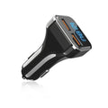 Dual USB car charger with blue LED volt display and orange charging indicator strip