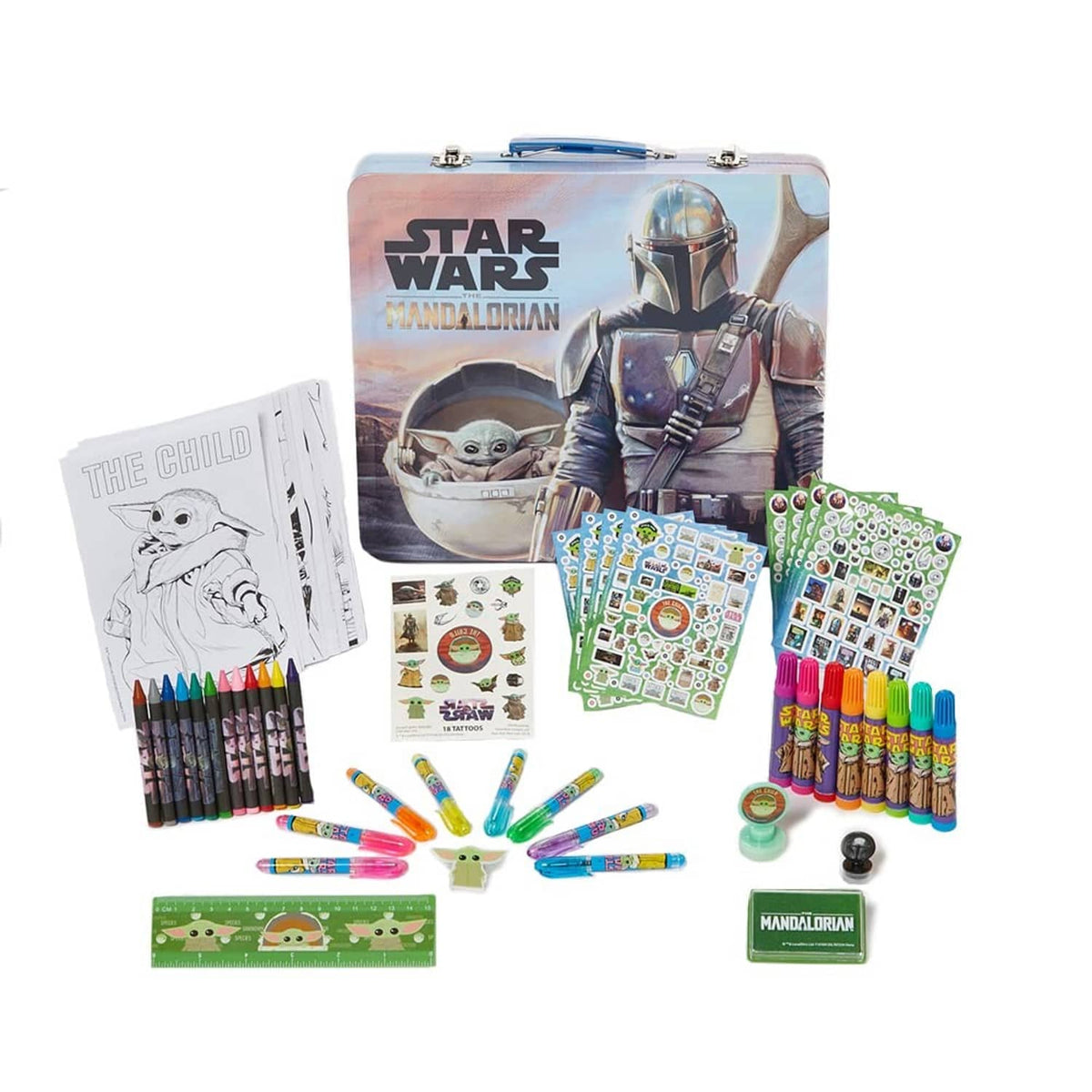 Mandalorian baby Yoda art craft kit in a latching tin case with supplies