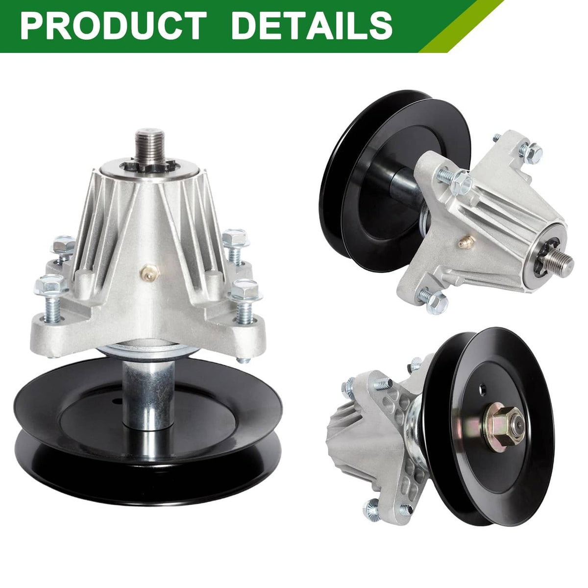 Spindle assembly set with black pulleys and silver mounting brackets