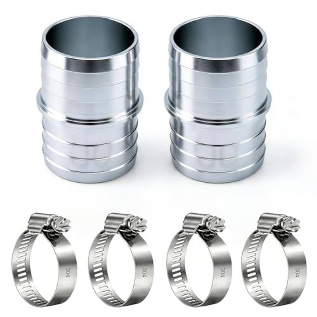 Aluminum hose barb repair couplers, two couplers and four clamp bands shown